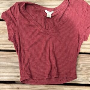 Bozzolo Pink Ribbed Crop T-Shirt Short Sleeve
